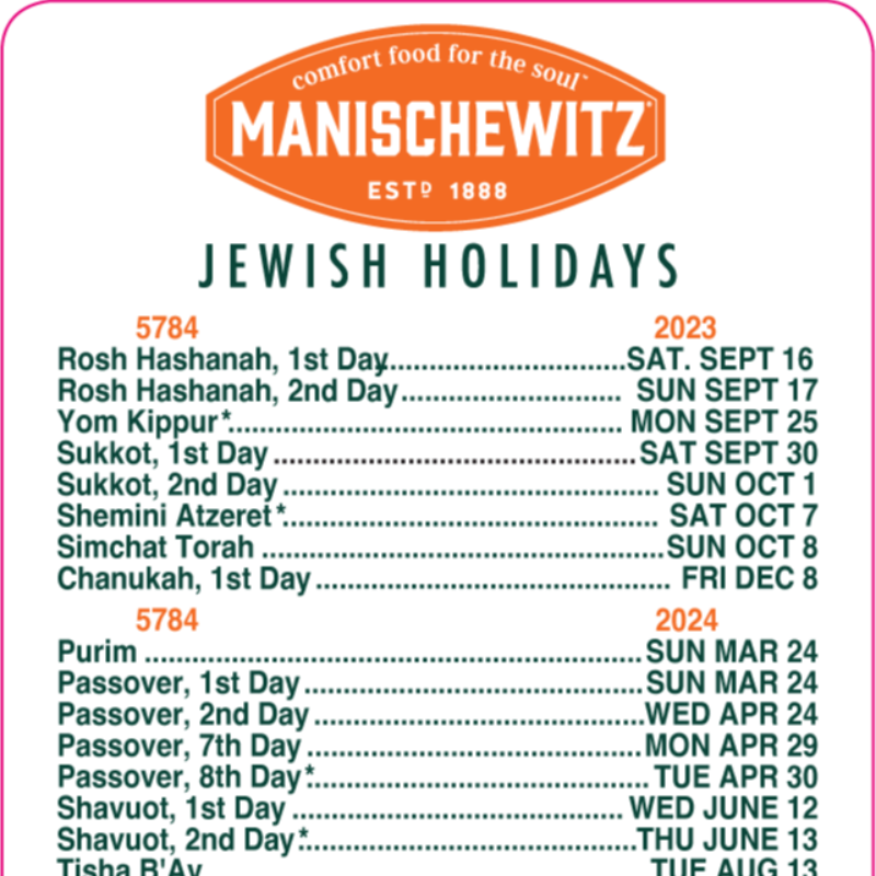 Manischewitz Pocket Calendar (2024) Main Image